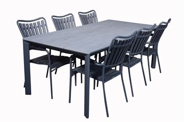 Havemøbelsæt-205cm Bord + 6 stole i ny gråt artwood